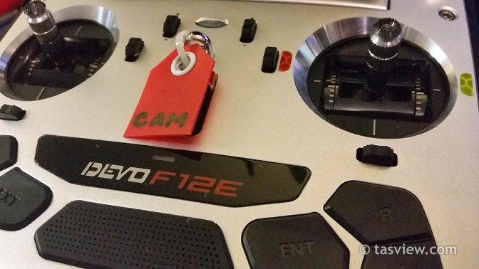 after the excitement of a good flight, I often forget to turn the camera off before the TX and lose the video!! As it's too windy to fly today, I just came up with this simple mod for the F12E